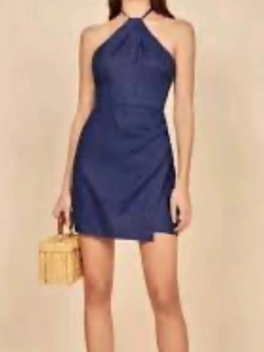 Reformation Linen Halter Mini Dress in Blue
